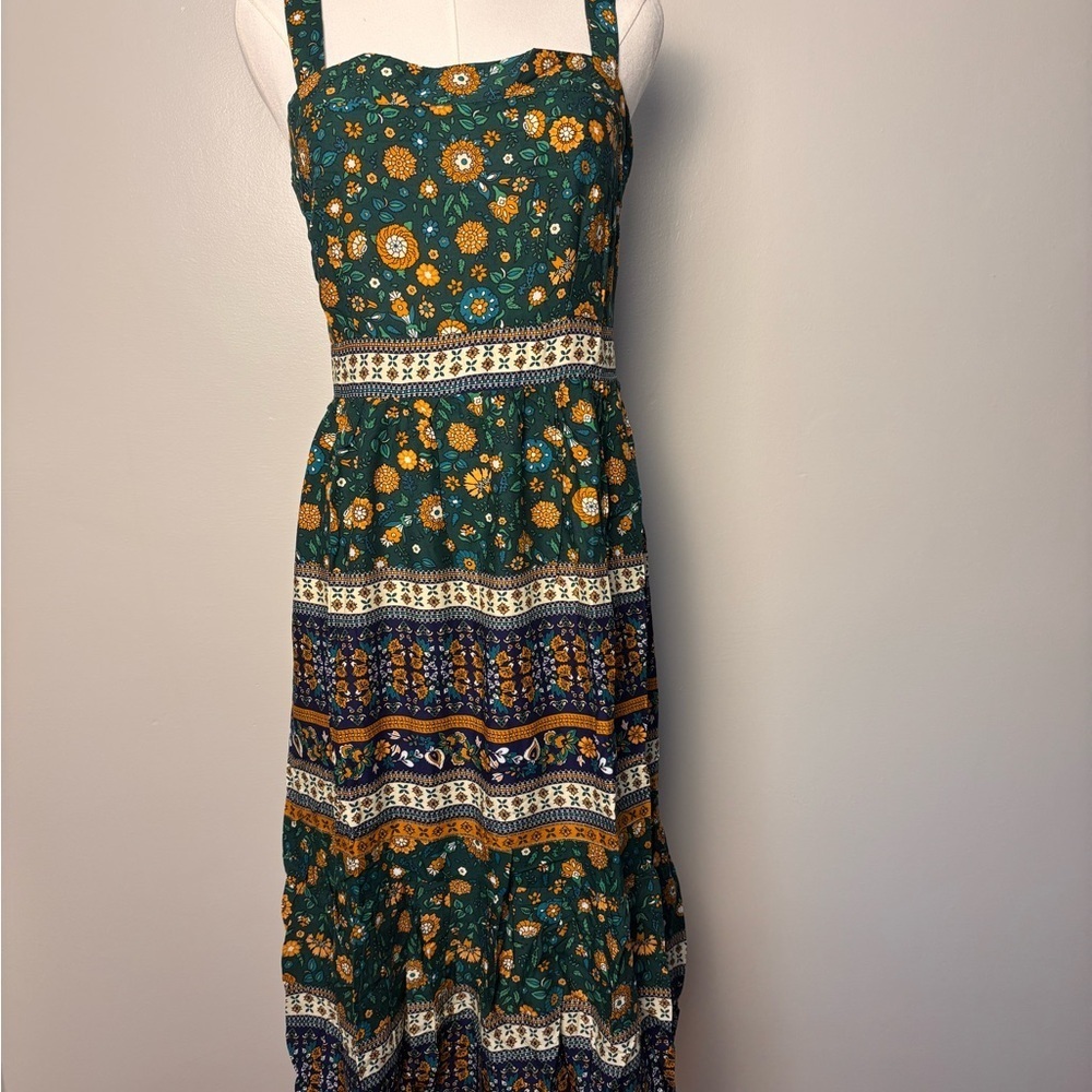 Umgree Floral Sleeveless Earth Tone Side Zip Maxi Dress Size Small